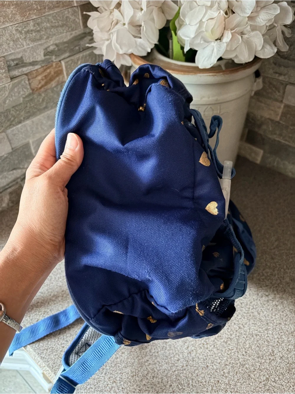 Pottery Barn Kids Navy Backpack with Metallic Gold Hearts (Small)